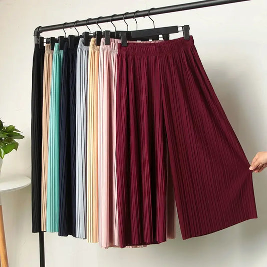 Women Pleated Wide Leg Pants Black Large Spring Casual