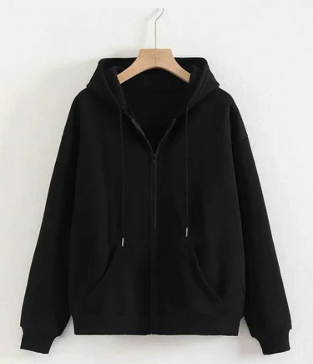 Black Fleece Zip Hoodie for Men Women Winter Warm Daily Wear