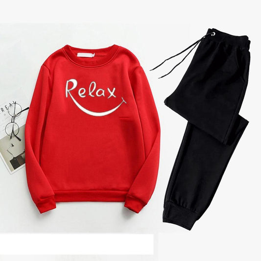 Men Red Printed Track Suit 2Pcs Sweatshirt Trousers XL