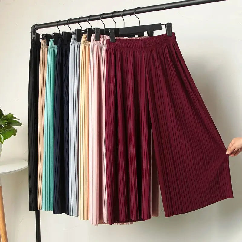 Women Pleated Wide Leg Pants Black Large Spring Casual