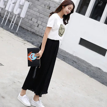 Women Pleated Wide Leg Pants Black Large Spring Casual