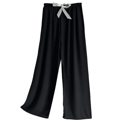 Women Black Wide Leg Pajama Pants Plus Size Summer Casual