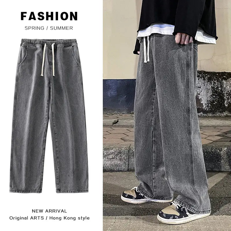 Men Gray Loose Fit Dad Pants Plus Size