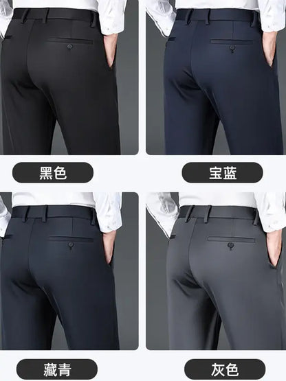 Men Knitted Stretch Business Pants Black Autumn