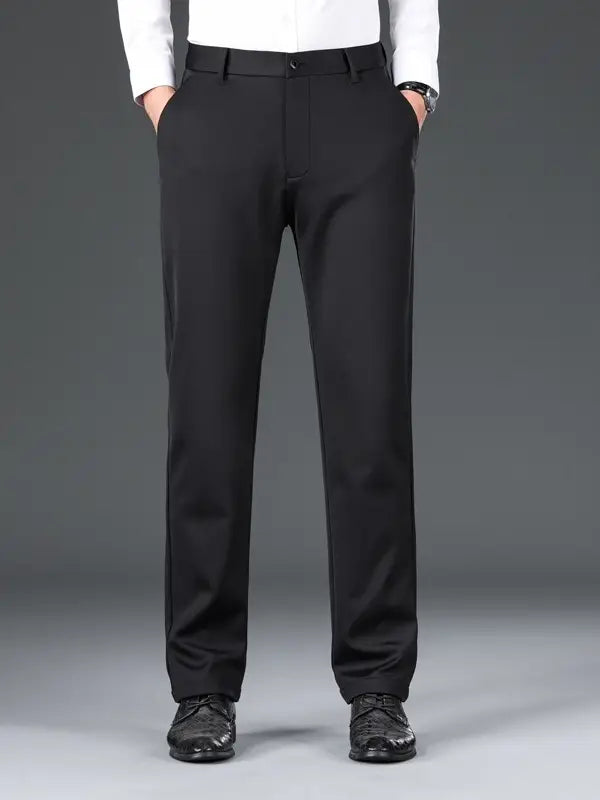 Men Knitted Stretch Business Pants Black Autumn