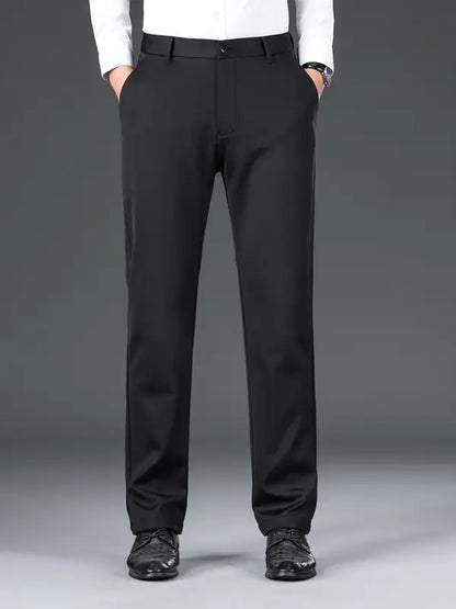 Men Knitted Stretch Business Pants Black Autumn