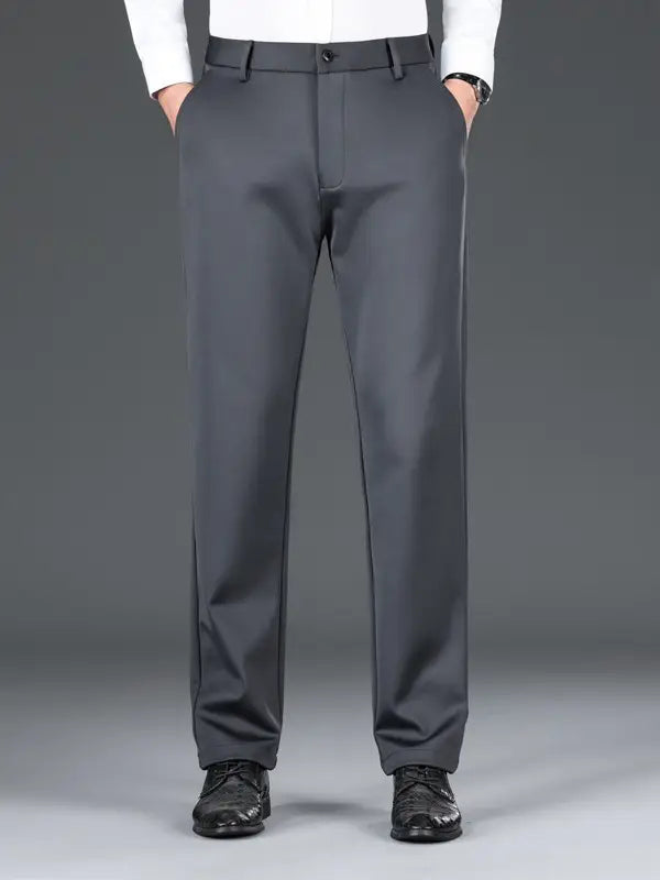 Men Knitted Stretch Business Pants Black Autumn