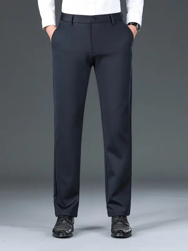 Men Knitted Stretch Business Pants Black Autumn
