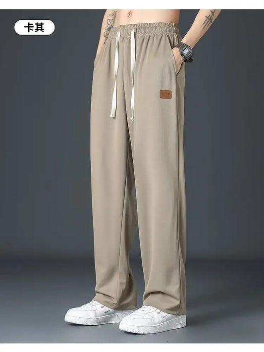 Men Loose Breathable Ice Silk Pants Khaki Summer