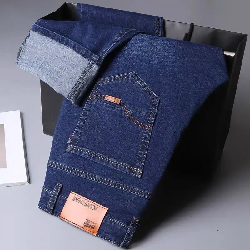Men's Plus Size Stretch Denim Trousers Blue Loose Fit