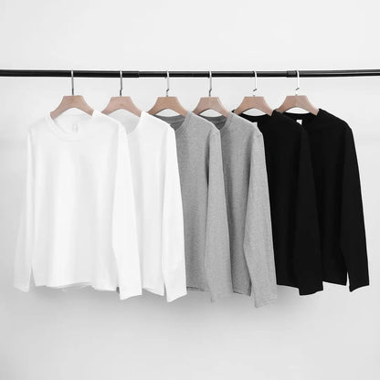 Men Heavy Cotton Long Sleeve T-Shirt White Autumn Winter Loose Fit