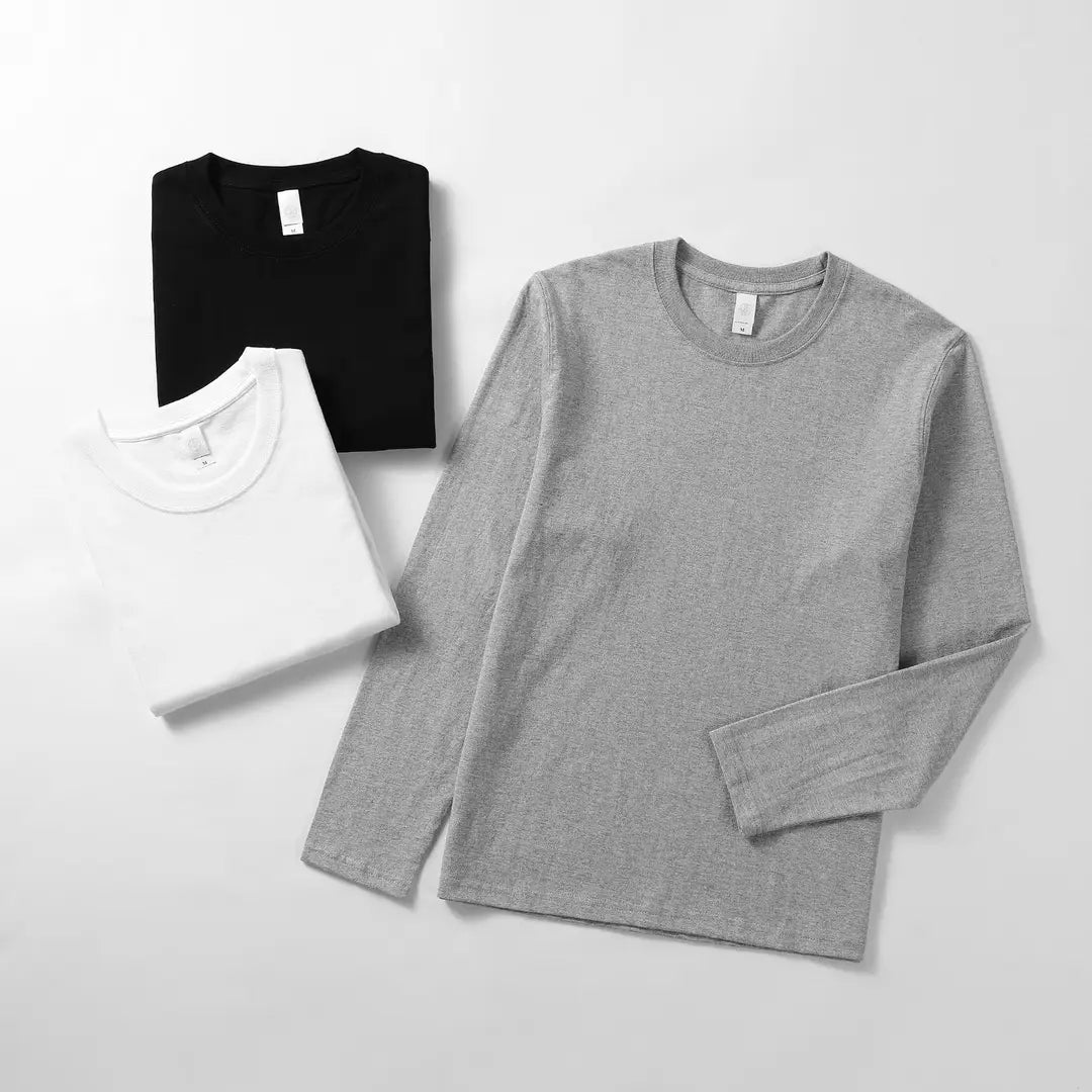 Men Heavy Cotton Long Sleeve T-Shirt White Autumn Winter Loose Fit