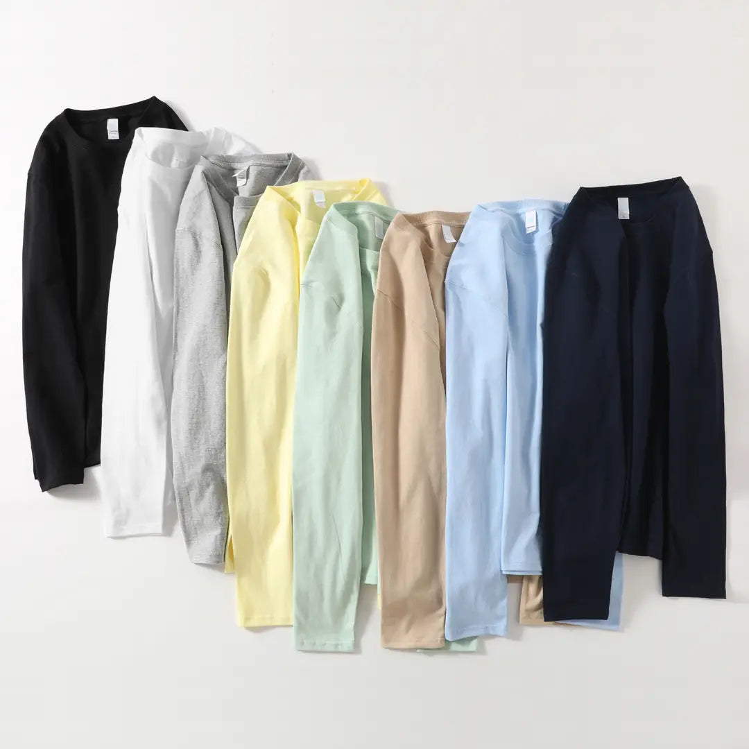 Men Heavy Cotton Long Sleeve T-Shirt White Autumn Winter Loose Fit
