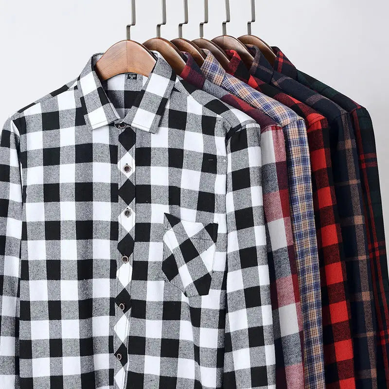 Men Slim Fit Brushed Plaid Shirt No Ironing