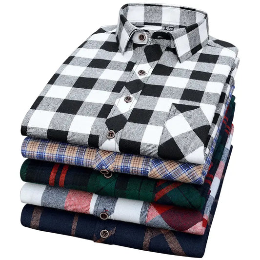 Men Slim Fit Brushed Plaid Shirt No Ironing