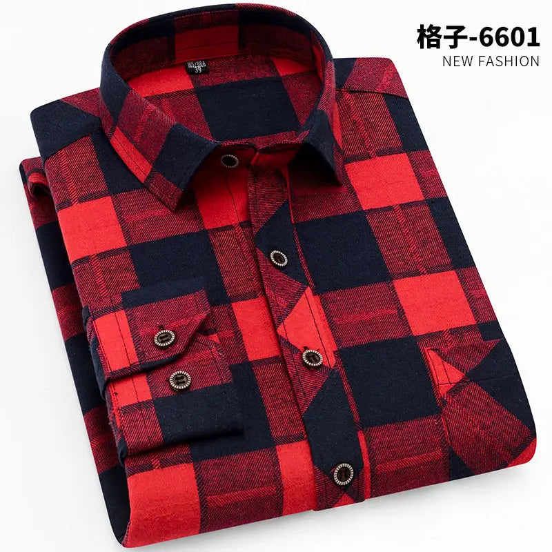 Men Slim Fit Brushed Plaid Shirt No Ironing