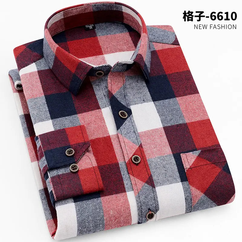 Men Slim Fit Brushed Plaid Shirt No Ironing