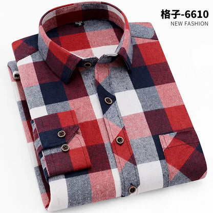 Men Slim Fit Brushed Plaid Shirt No Ironing