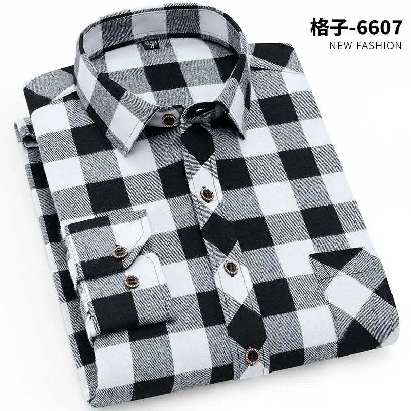 Men Slim Fit Brushed Plaid Shirt No Ironing