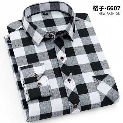 Men Slim Fit Brushed Plaid Shirt No Ironing