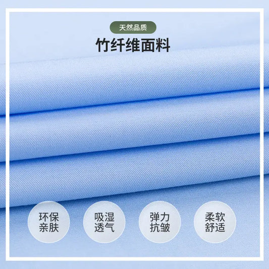 Men Bamboo Fiber Long Sleeve Shirt Anti Wrinkle Formal Casual White