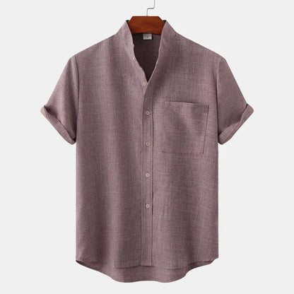 Men Solid Color Cotton Linen Shirt Black Summer