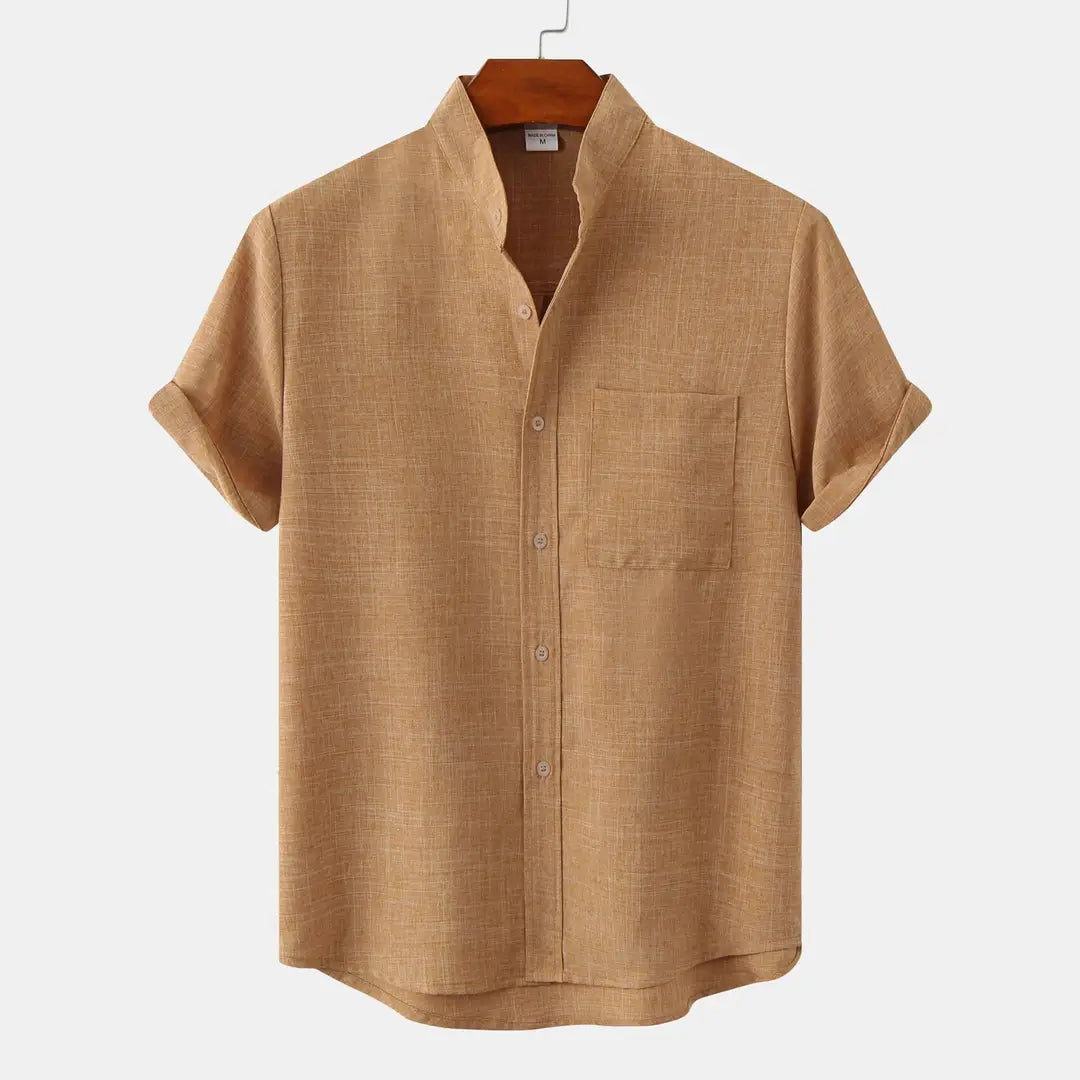 Men Solid Color Cotton Linen Shirt Black Summer