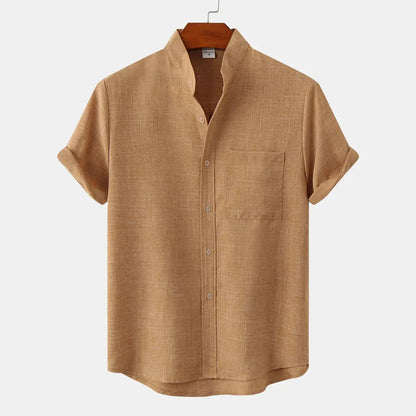 Men Solid Color Cotton Linen Shirt Black Summer