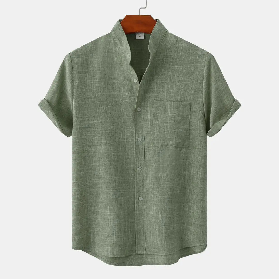 Men Solid Color Cotton Linen Shirt Black Summer