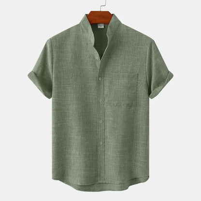 Men Solid Color Cotton Linen Shirt Black Summer