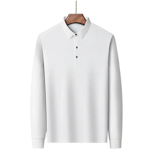 Men's White Polo Shirt Long Sleeve Plus Size