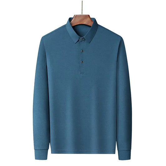 Men's White Polo Shirt Long Sleeve Plus Size