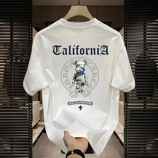Men White Graphic T-Shirt Summer Streetwear