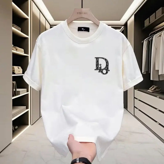 Men Cotton Short Sleeve T-Shirt White Loose Fit Summer