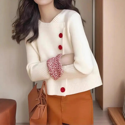 White Knitted Cardigan Coat for Women Winter Korean Style
