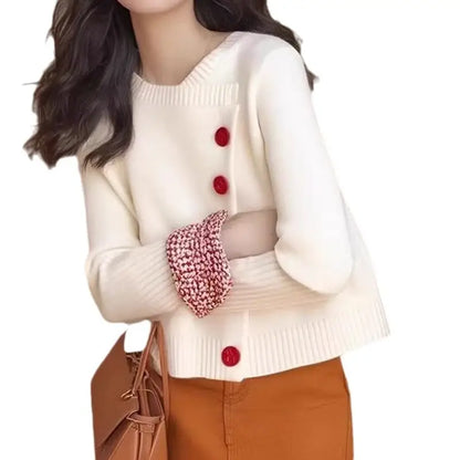 White Knitted Cardigan Coat for Women Winter Korean Style