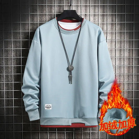 Men's Velvet Sweatshirt Autumn Winter Thick Warm Round Neck Long Sleeve