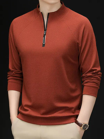 Men Long Sleeve T-Shirt Brick Red Autumn Casual