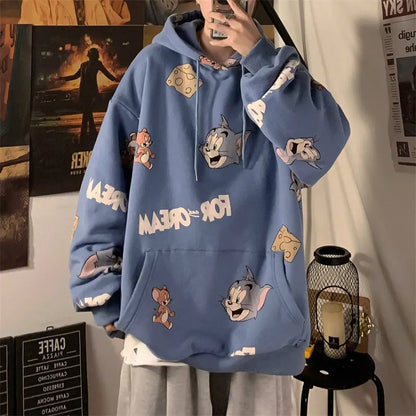 Men Velvet Hoodie Grey Loose Winter School Style