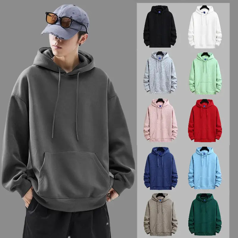 Men Women Hoodie Sweatshirt Cotton Blend Solid Color Casual Wear