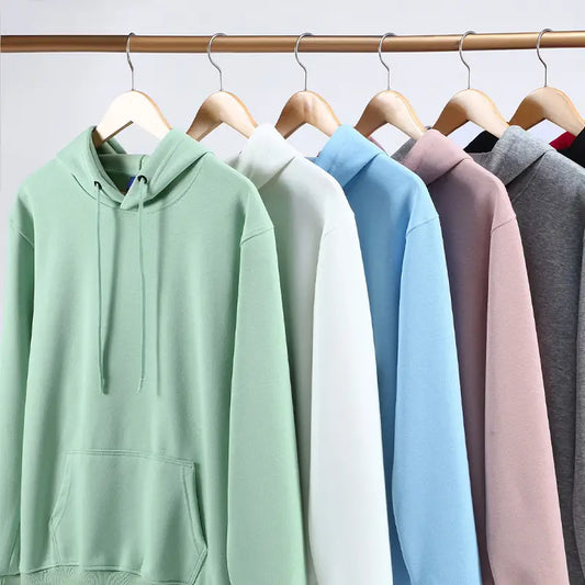 Men Women Hoodie Sweatshirt Cotton Blend Solid Color Casual Wear