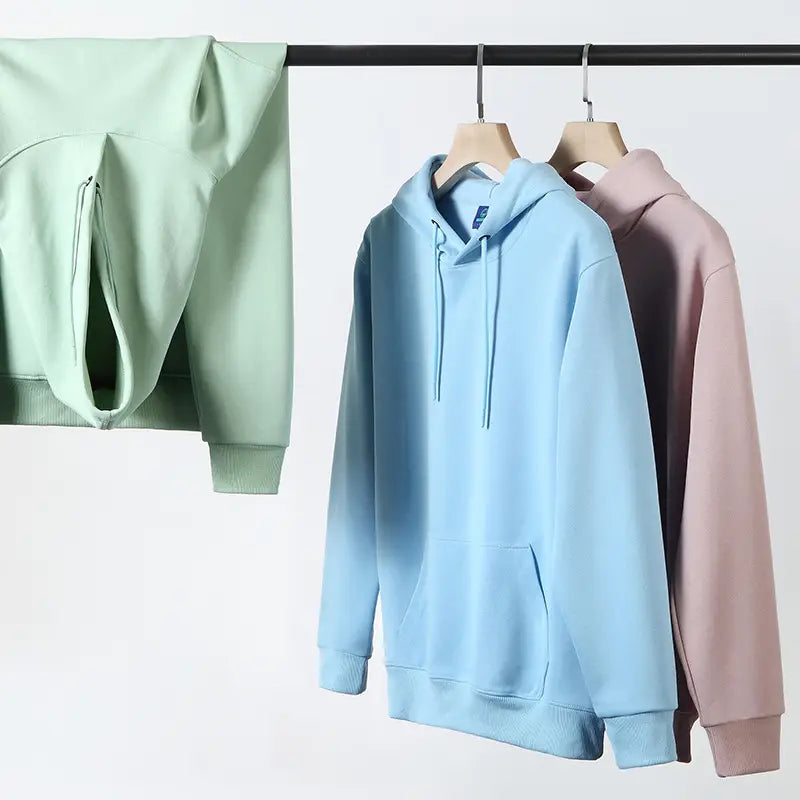 Men Women Hoodie Sweatshirt Cotton Blend Solid Color Casual Wear