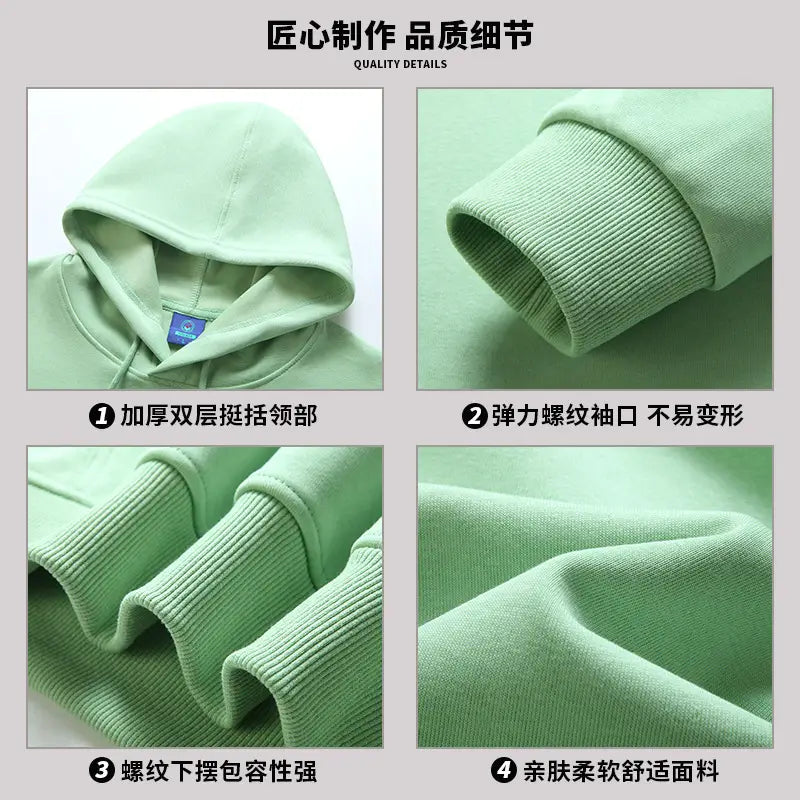 Men Women Hoodie Sweatshirt Cotton Blend Solid Color Casual Wear