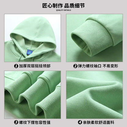 Men Women Hoodie Sweatshirt Cotton Blend Solid Color Casual Wear