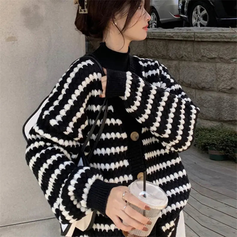 Chanel Style Striped Knit Cardigan Women Autumn