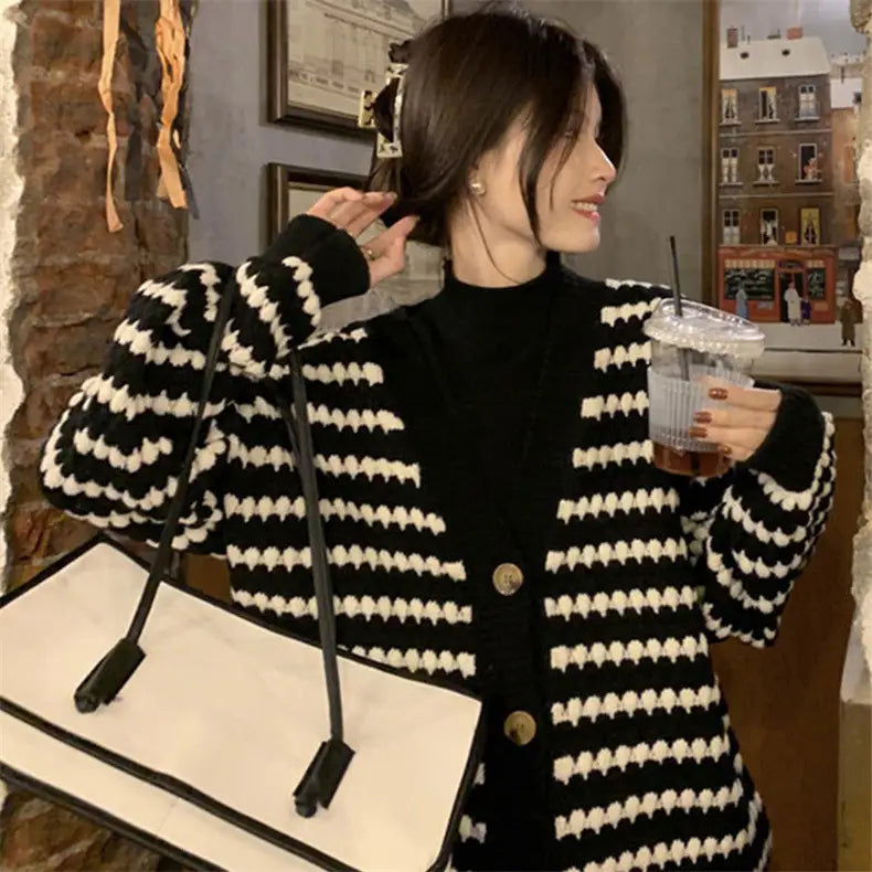 Chanel Style Striped Knit Cardigan Women Autumn