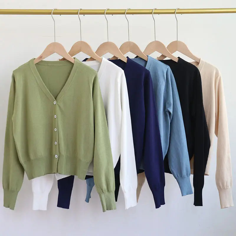 Women V-Neck Knit Cardigan Autumn Multi Color