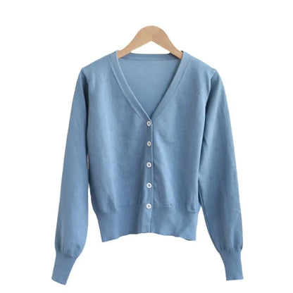 Women V-Neck Knit Cardigan Autumn Multi Color