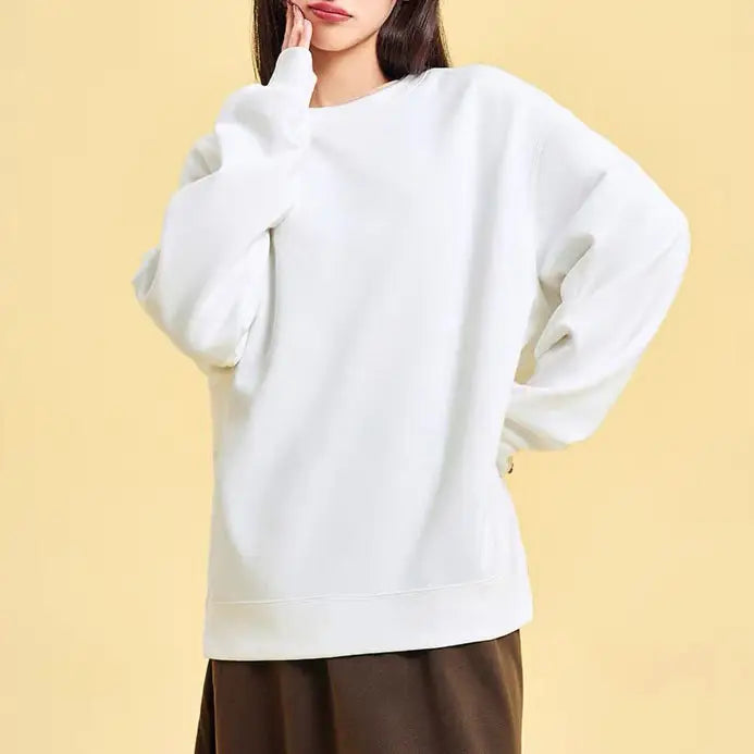Women Black Round Neck Sweatshirt Casual Winter Thin Fit