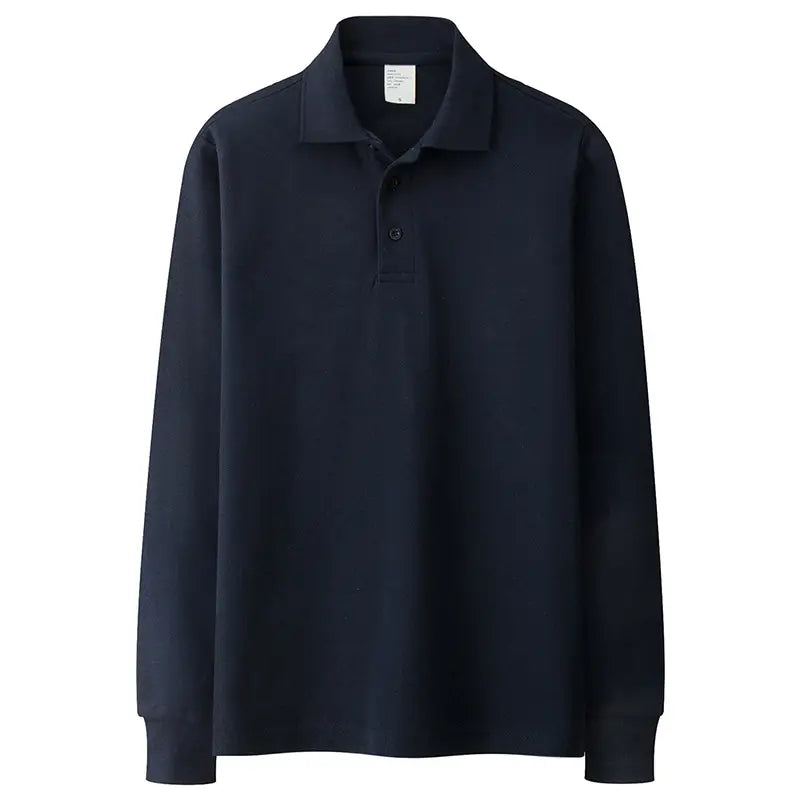 Men's Long Sleeve Cotton Polo Shirt Navy Loose Fit Autumn